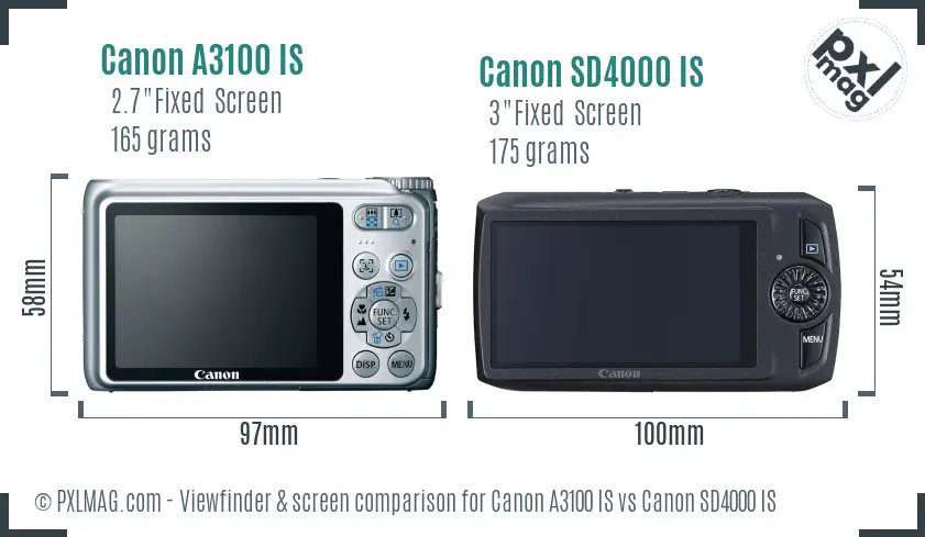 Canon A3100 IS vs Canon SD4000 IS Screen and Viewfinder comparison Canon A3100 IS vs Canon SD4000 IS Screen and Viewfinder comparison