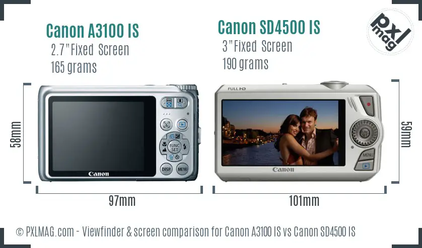 Canon A3100 IS vs Canon SD4500 IS Screen and Viewfinder comparison