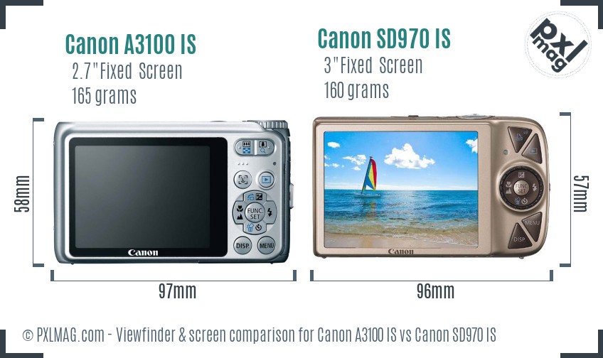Canon A3100 IS vs Canon SD970 IS Screen and Viewfinder comparison