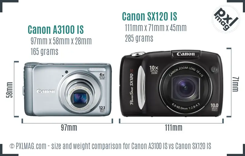 Canon A3100 IS vs Canon SX120 IS size comparison