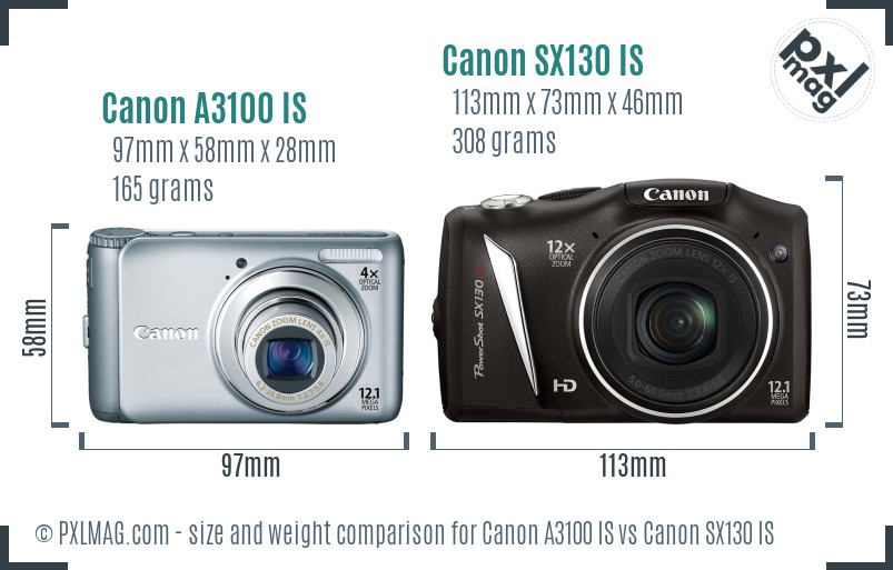 Canon A3100 IS vs Canon SX130 IS size comparison