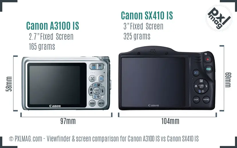 Canon A3100 IS vs Canon SX410 IS Screen and Viewfinder comparison Canon A3100 IS vs Canon SX410 IS Screen and Viewfinder comparison