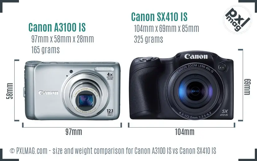 Canon A3100 IS vs Canon SX410 IS size comparison Canon A3100 IS vs Canon SX410 IS size comparison
