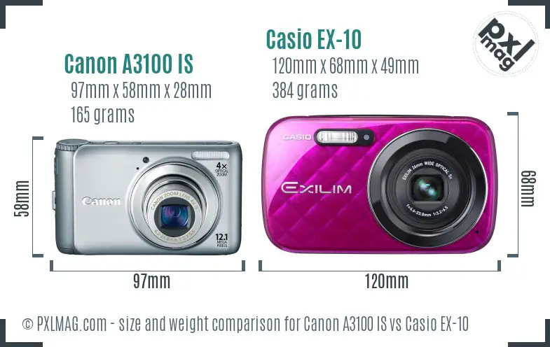 Canon A3100 IS vs Casio EX-10 size comparison