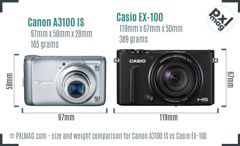 Canon A3100 IS vs Casio EX-100 size comparison Canon A3100 IS vs Casio EX-100 size comparison
