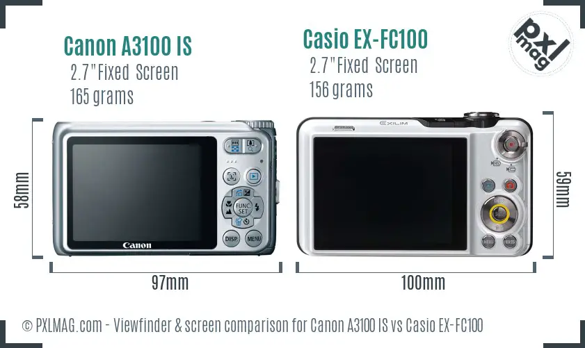 Canon A3100 IS vs Casio EX-FC100 Screen and Viewfinder comparison Canon A3100 IS vs Casio EX-FC100 Screen and Viewfinder comparison