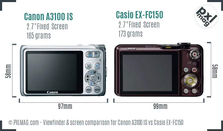 Canon A3100 IS vs Casio EX-FC150 Screen and Viewfinder comparison