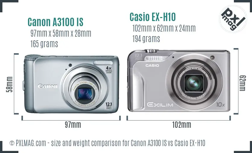 Canon A3100 IS vs Casio EX-H10 size comparison