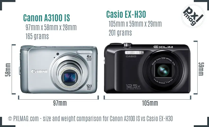 Canon A3100 IS vs Casio EX-H30 size comparison