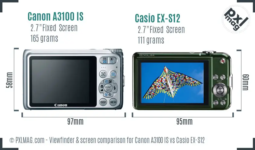Canon A3100 IS vs Casio EX-S12 Screen and Viewfinder comparison