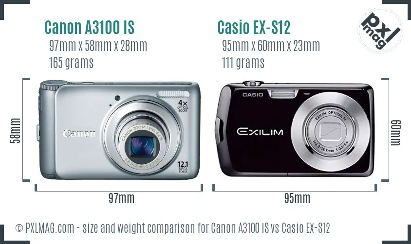 Canon A3100 IS vs Casio EX-S12 size comparison