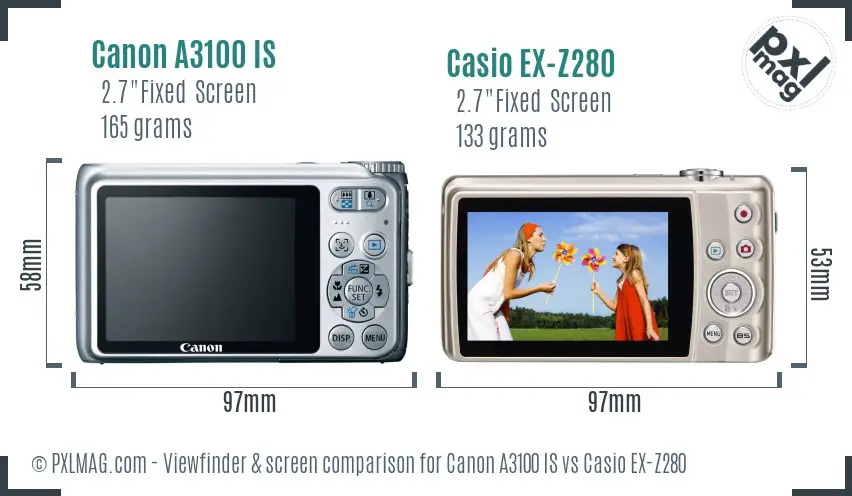 Canon A3100 IS vs Casio EX-Z280 Screen and Viewfinder comparison