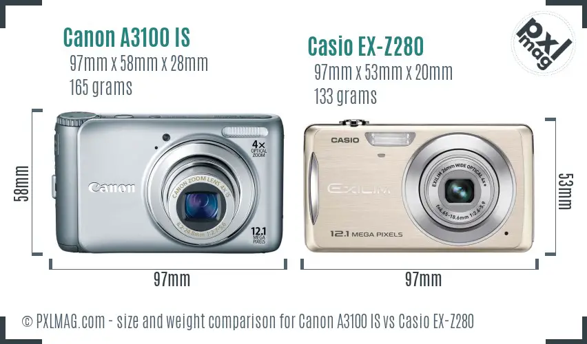 Canon A3100 IS vs Casio EX-Z280 size comparison