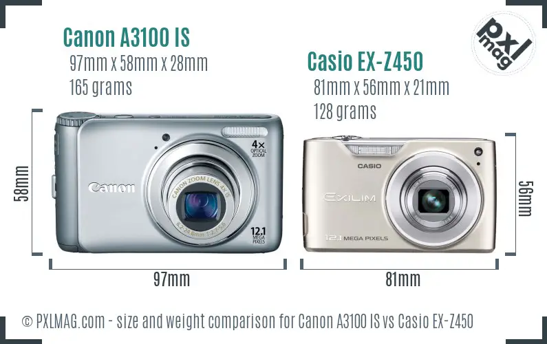 Canon A3100 IS vs Casio EX-Z450 size comparison