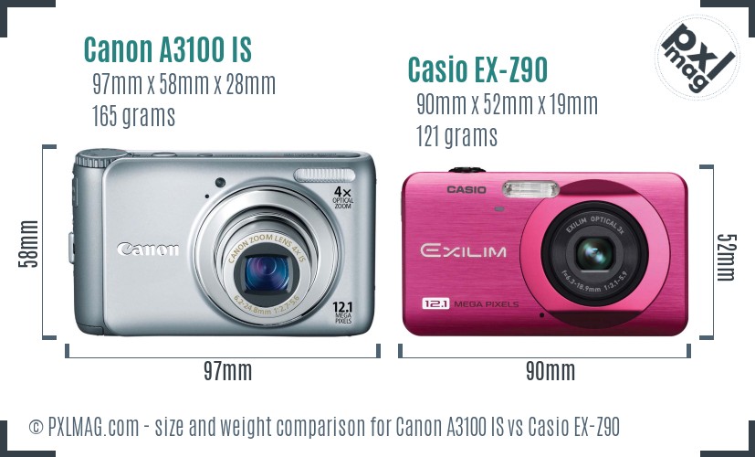 Canon A3100 IS vs Casio EX-Z90 size comparison