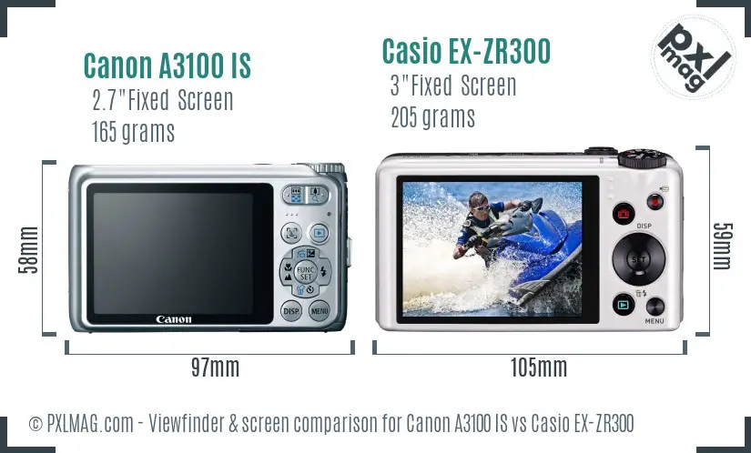 Canon A3100 IS vs Casio EX-ZR300 Screen and Viewfinder comparison