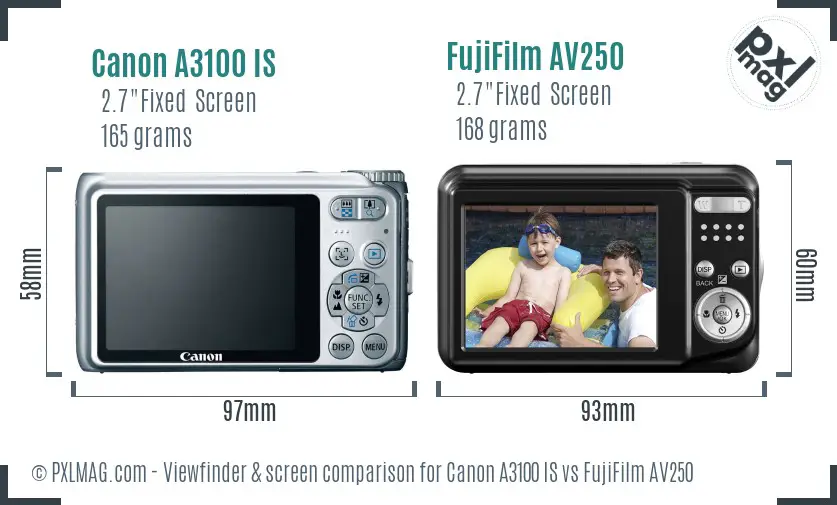 Canon A3100 IS vs FujiFilm AV250 Screen and Viewfinder comparison