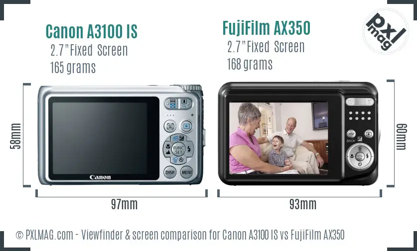 Canon A3100 IS vs FujiFilm AX350 Screen and Viewfinder comparison