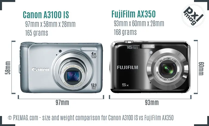 Canon A3100 IS vs FujiFilm AX350 size comparison