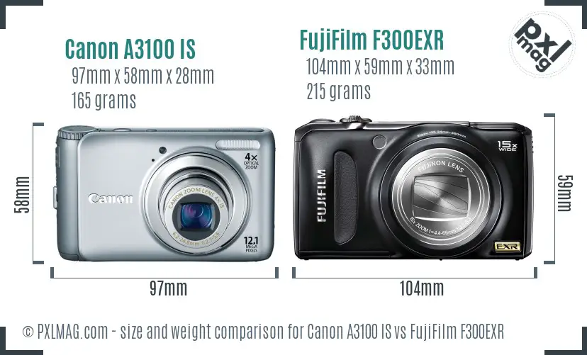 Canon A3100 IS vs FujiFilm F300EXR size comparison