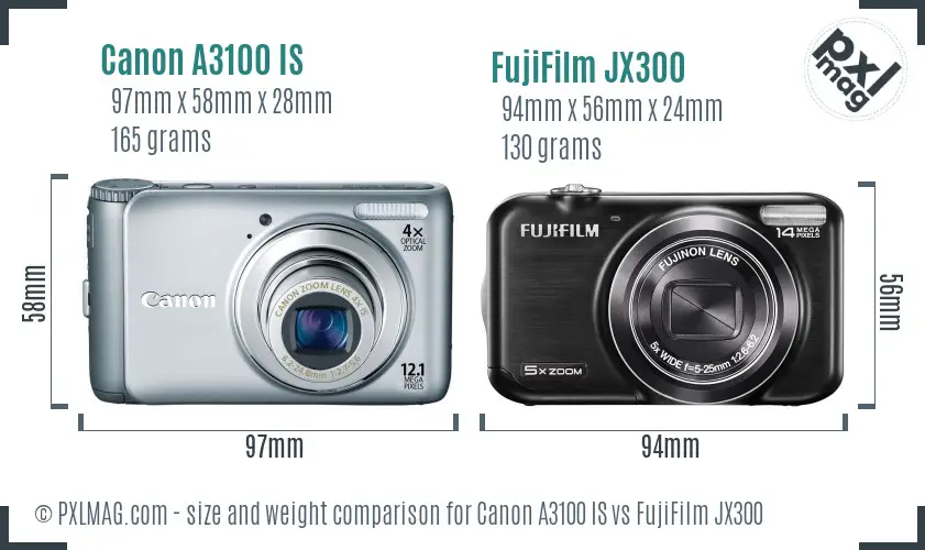 Canon A3100 IS vs FujiFilm JX300 size comparison Canon A3100 IS vs FujiFilm JX300 size comparison