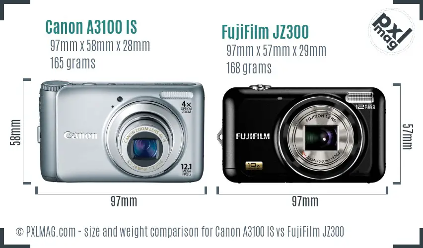 Canon A3100 IS vs FujiFilm JZ300 size comparison