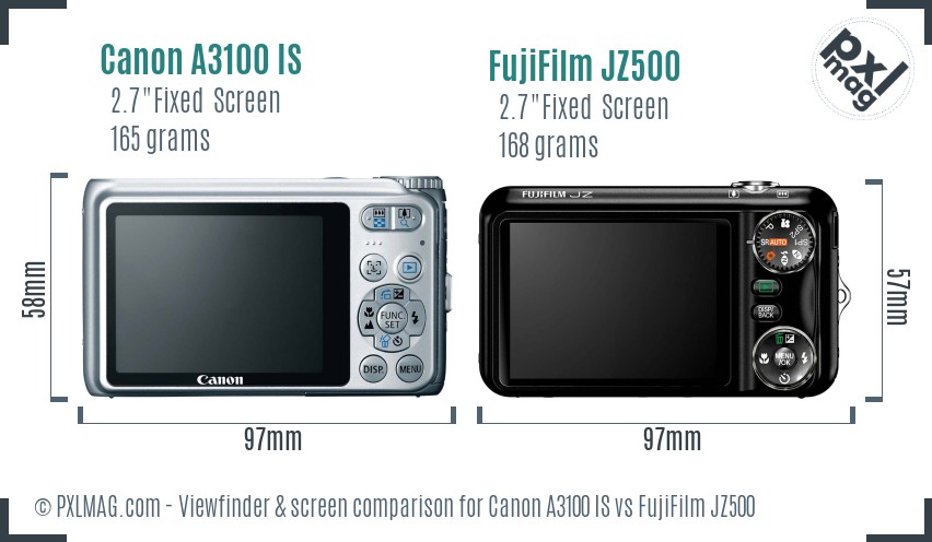 Canon A3100 IS vs FujiFilm JZ500 Screen and Viewfinder comparison