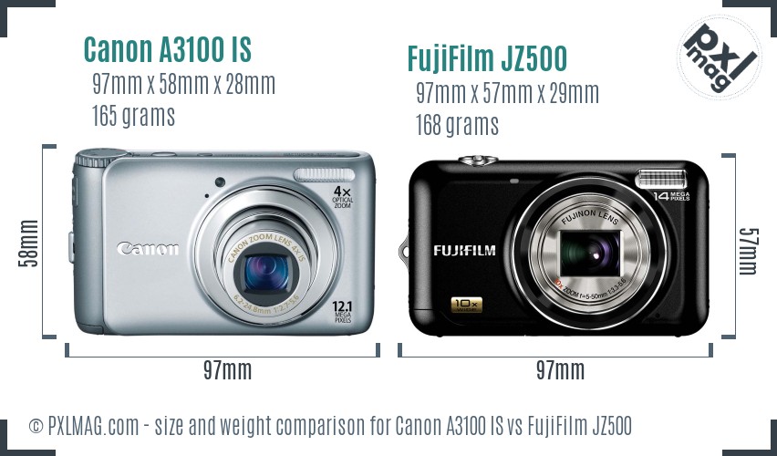Canon A3100 IS vs FujiFilm JZ500 size comparison