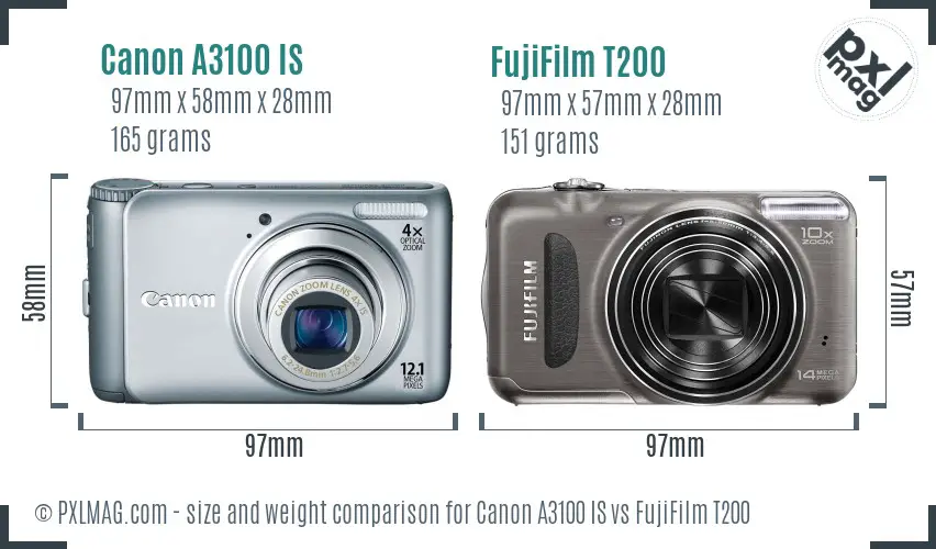 Canon A3100 IS vs FujiFilm T200 size comparison Canon A3100 IS vs FujiFilm T200 size comparison