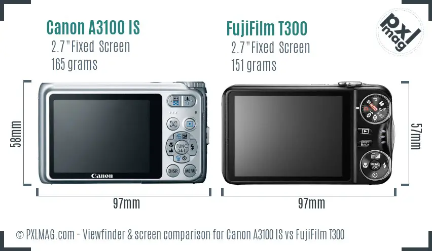 Canon A3100 IS vs FujiFilm T300 Screen and Viewfinder comparison