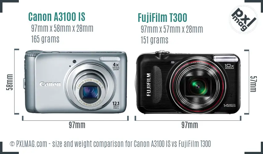 Canon A3100 IS vs FujiFilm T300 size comparison
