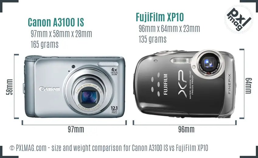 Canon A3100 IS vs FujiFilm XP10 size comparison Canon A3100 IS vs FujiFilm XP10 size comparison