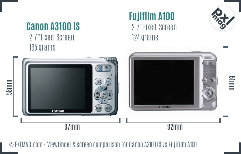 Canon A3100 IS vs Fujifilm A100 Screen and Viewfinder comparison