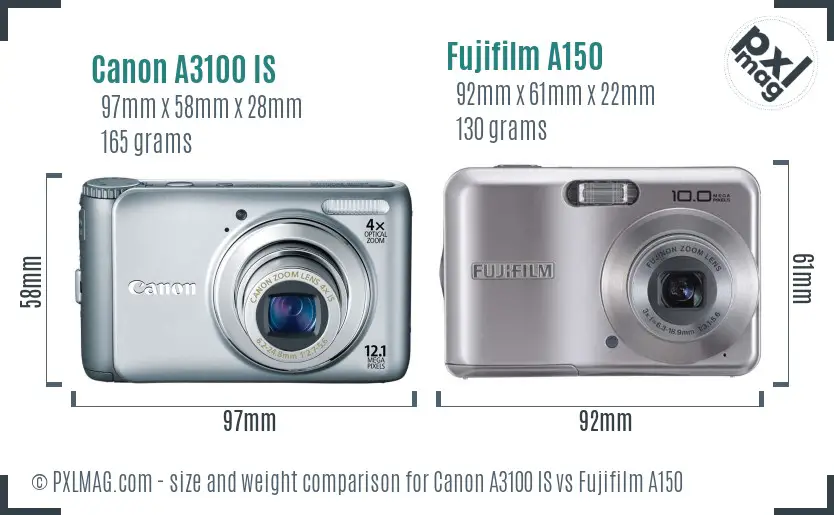 Canon A3100 IS vs Fujifilm A150 size comparison