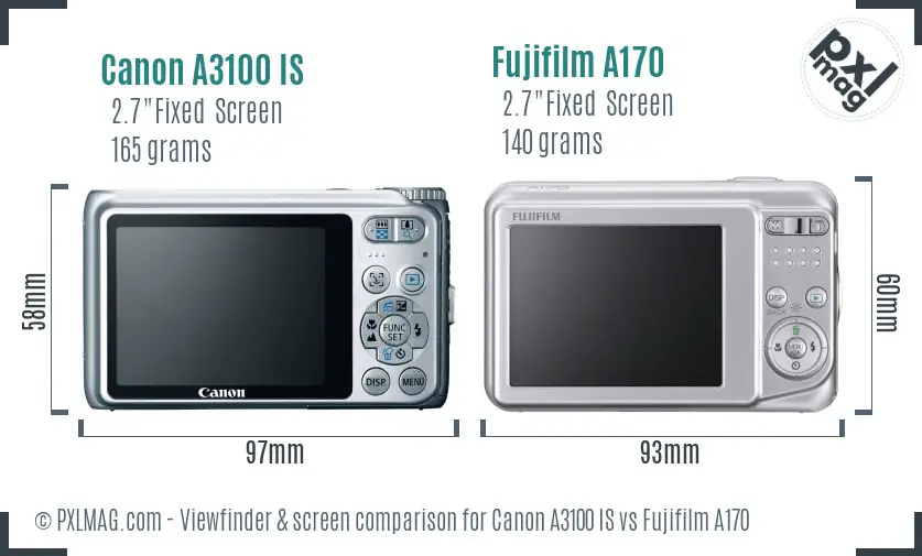 Canon A3100 IS vs Fujifilm A170 Screen and Viewfinder comparison