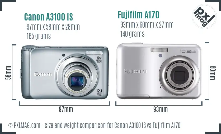 Canon A3100 IS vs Fujifilm A170 size comparison