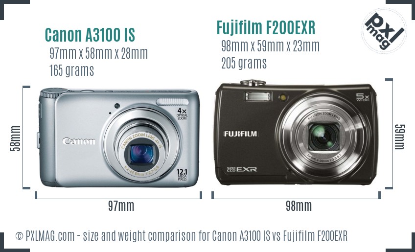 Canon A3100 IS vs Fujifilm F200EXR size comparison