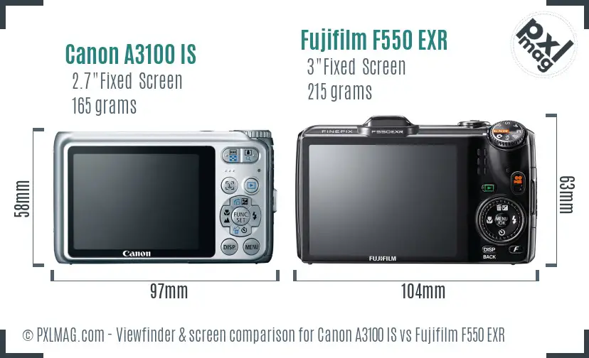 Canon A3100 IS vs Fujifilm F550 EXR Screen and Viewfinder comparison