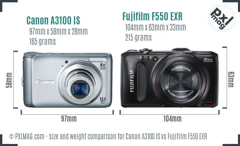Canon A3100 IS vs Fujifilm F550 EXR size comparison