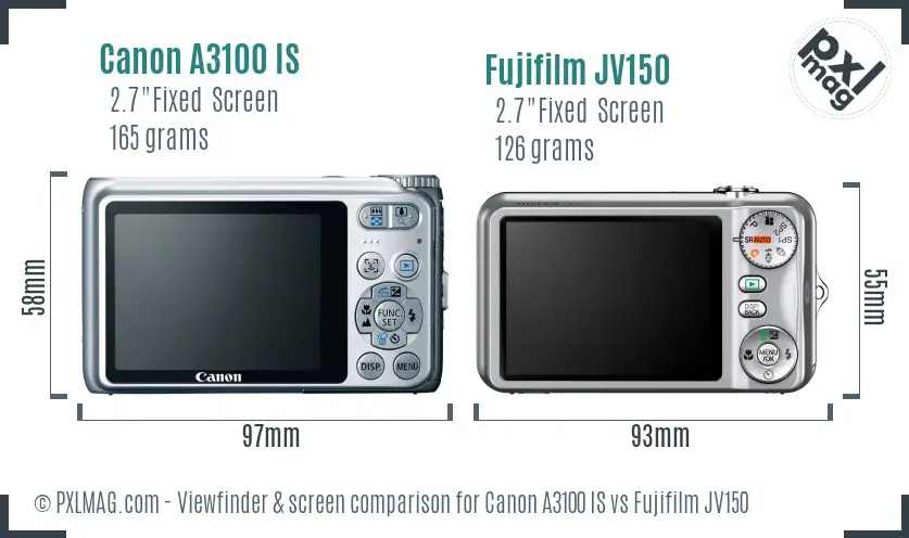 Canon A3100 IS vs Fujifilm JV150 Screen and Viewfinder comparison
