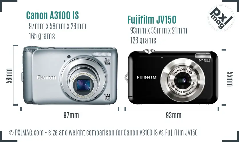 Canon A3100 IS vs Fujifilm JV150 size comparison