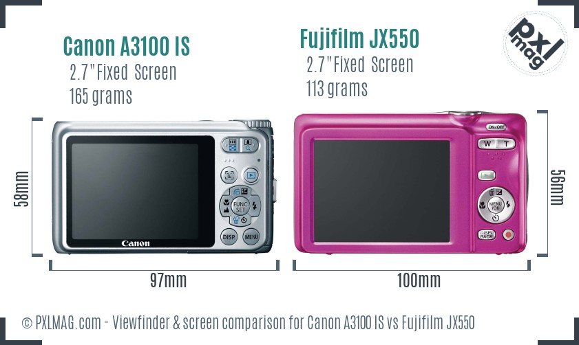 Canon A3100 IS vs Fujifilm JX550 Screen and Viewfinder comparison