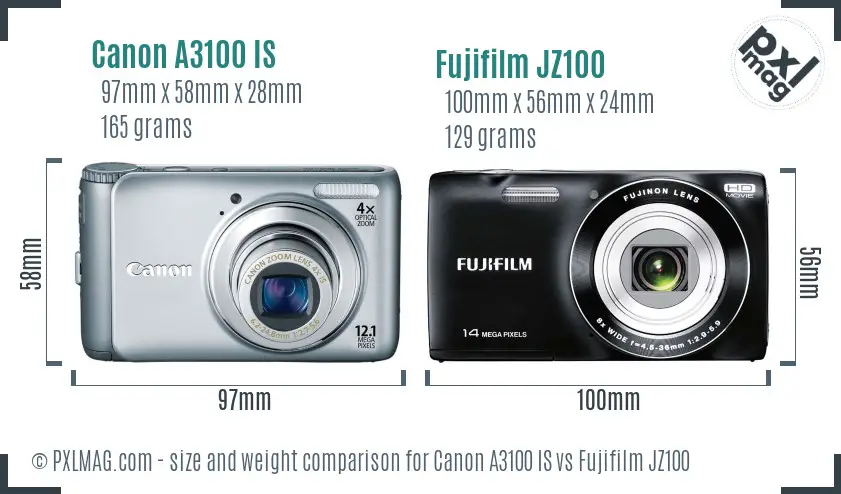Canon A3100 IS vs Fujifilm JZ100 size comparison Canon A3100 IS vs Fujifilm JZ100 size comparison