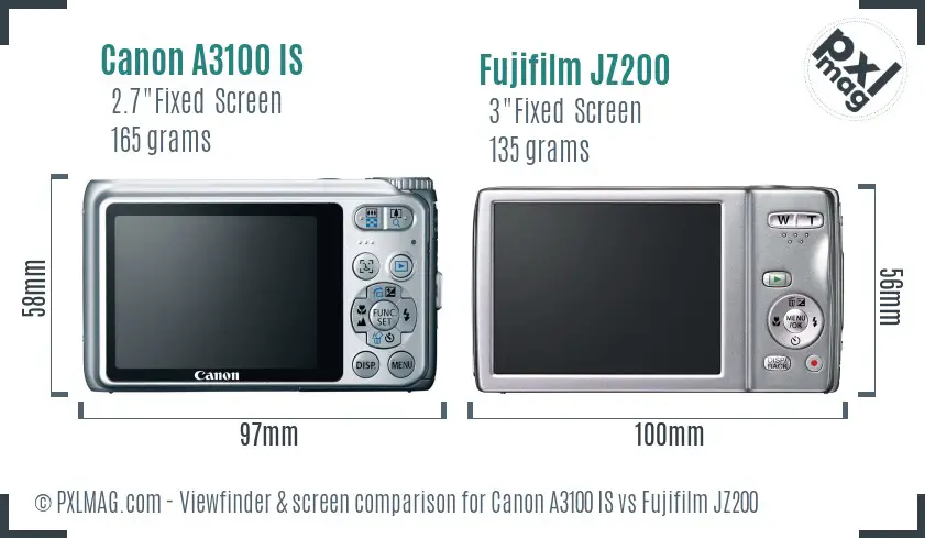 Canon A3100 IS vs Fujifilm JZ200 Screen and Viewfinder comparison Canon A3100 IS vs Fujifilm JZ200 Screen and Viewfinder comparison