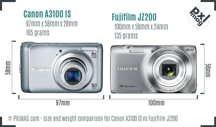 Canon A3100 IS vs Fujifilm JZ200 size comparison Canon A3100 IS vs Fujifilm JZ200 size comparison