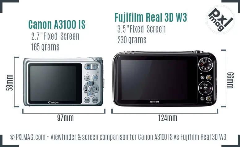 Canon A3100 IS vs Fujifilm Real 3D W3 Screen and Viewfinder comparison Canon A3100 IS vs Fujifilm Real 3D W3 Screen and Viewfinder comparison