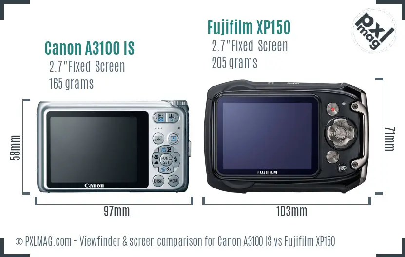 Canon A3100 IS vs Fujifilm XP150 Screen and Viewfinder comparison