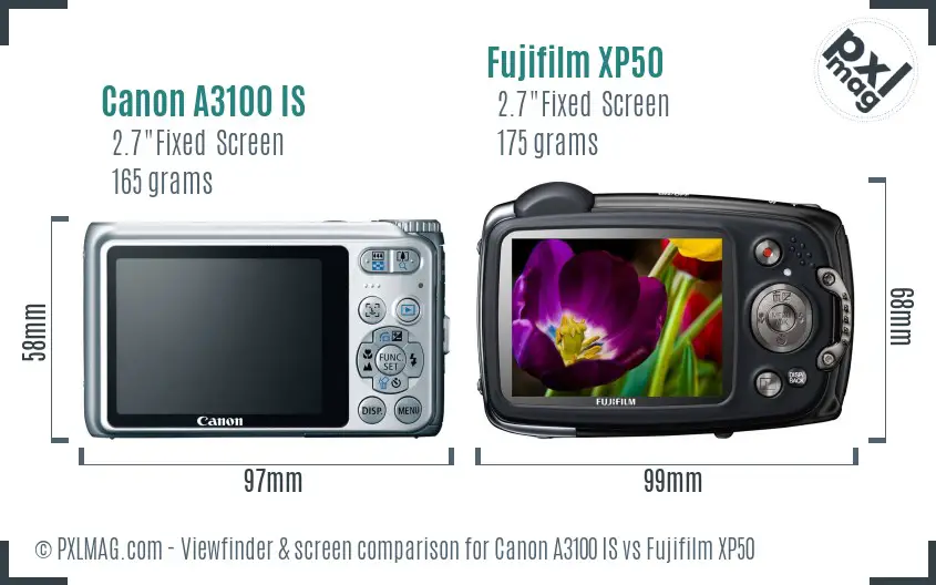 Canon A3100 IS vs Fujifilm XP50 Screen and Viewfinder comparison Canon A3100 IS vs Fujifilm XP50 Screen and Viewfinder comparison
