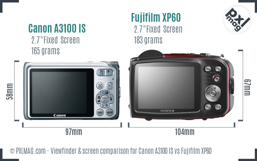 Canon A3100 IS vs Fujifilm XP60 Screen and Viewfinder comparison
