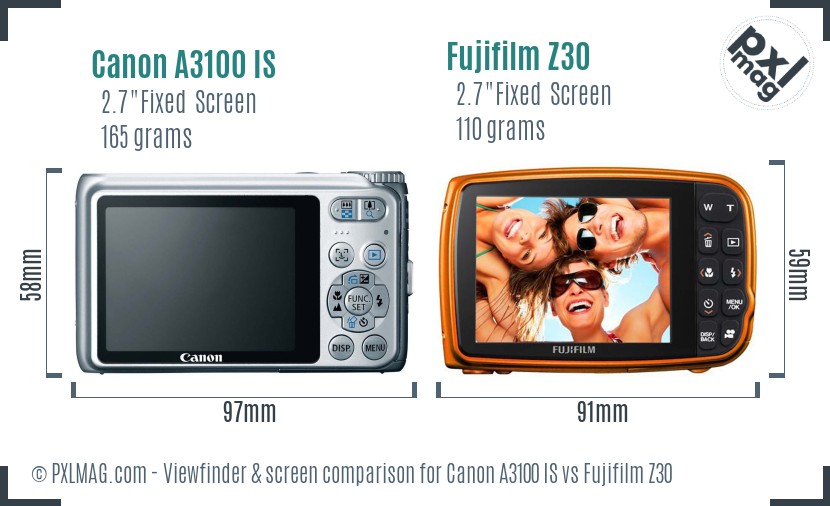 Canon A3100 IS vs Fujifilm Z30 Screen and Viewfinder comparison